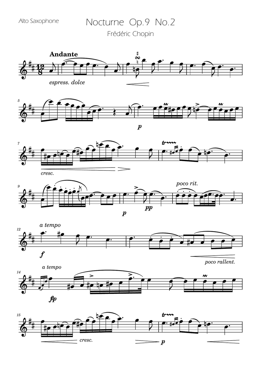 Chopin - Nocturne op.9 No.2 - Sax Duet AT Woodwind Duet scores gallery preview page 4