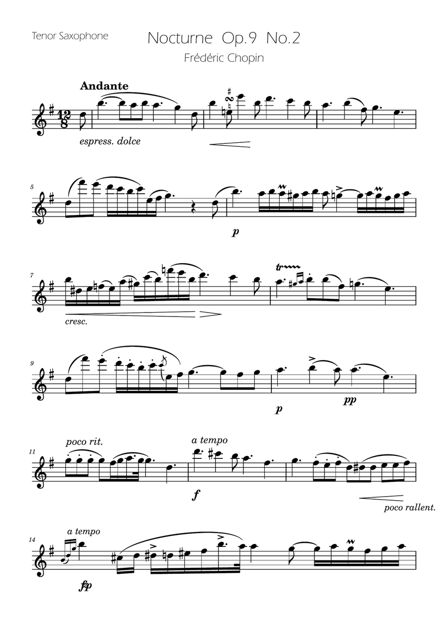 Chopin - Nocturne op.9 No.2 - Tenor Sax Duet Woodwind Duet scores gallery preview page 4