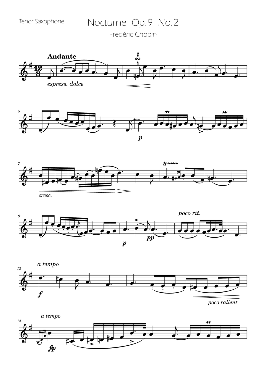 Chopin - Nocturne op.9 No.2 - Sax Duet TB Woodwind Duet scores gallery preview page 4