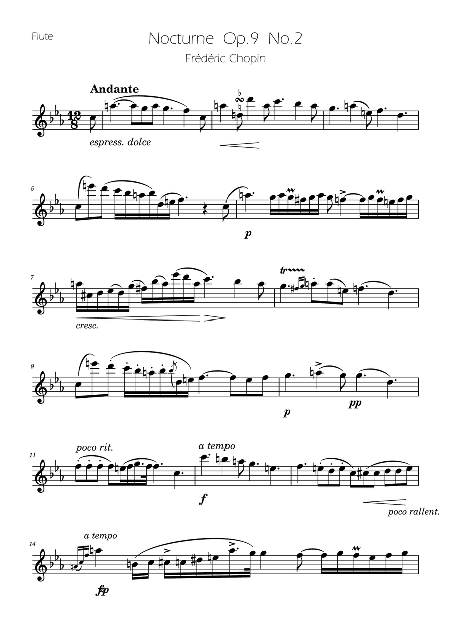 Chopin - Nocturne op.9 No.2 - Flute and Oboe Duet Woodwind Duet scores gallery preview page 4