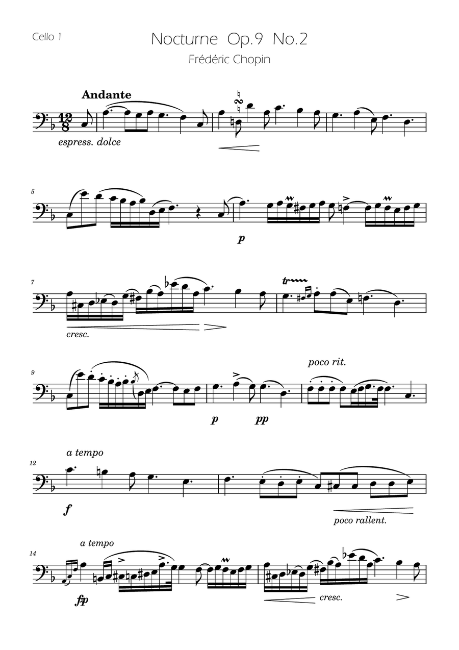 Chopin - Nocturne op.9 No.2 - Cello Duet String Duet scores gallery preview page 4