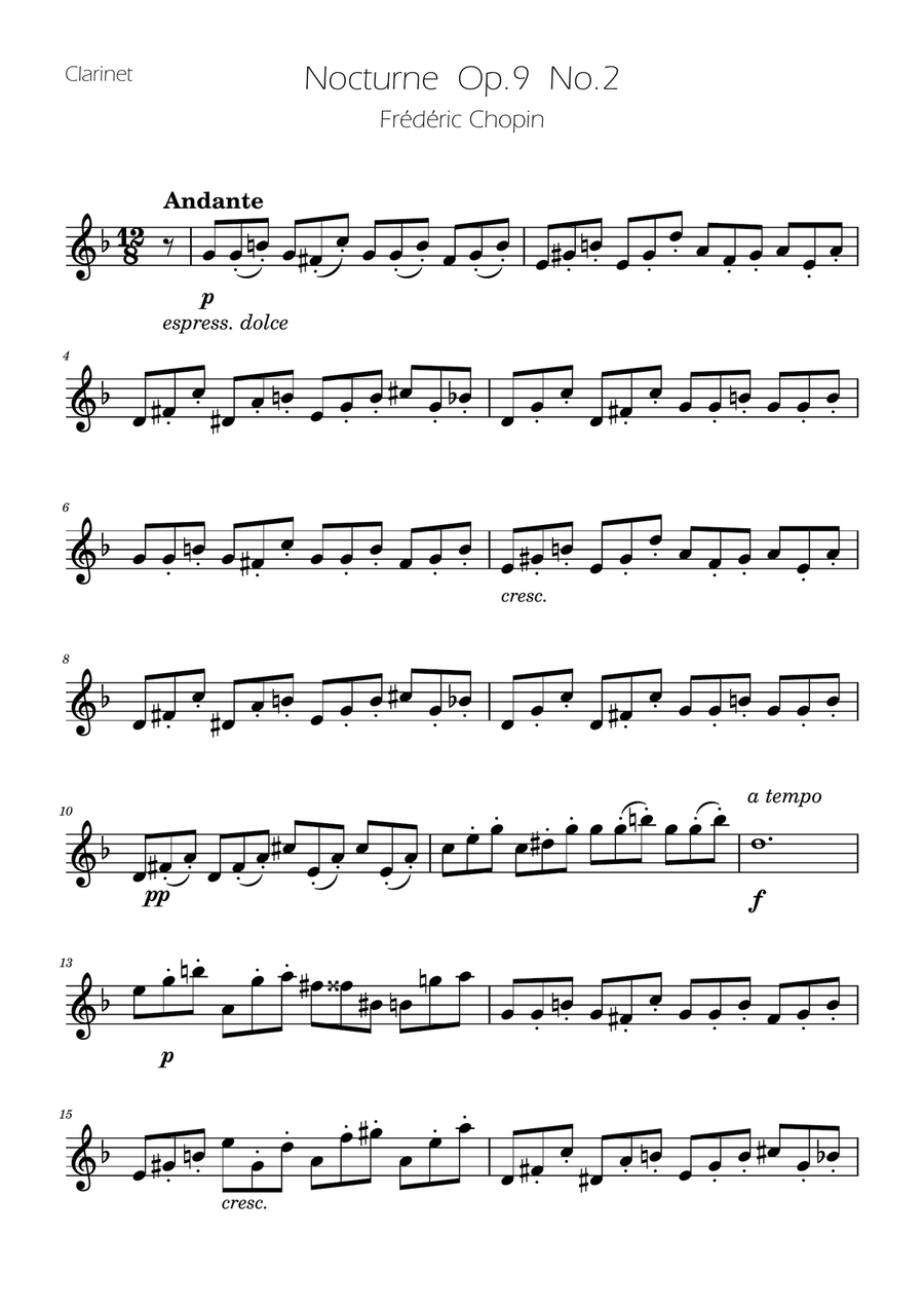 Chopin - Nocturne op.9 No.2 - Flute and Clarinet Duet Woodwind Duet scores gallery preview page 4