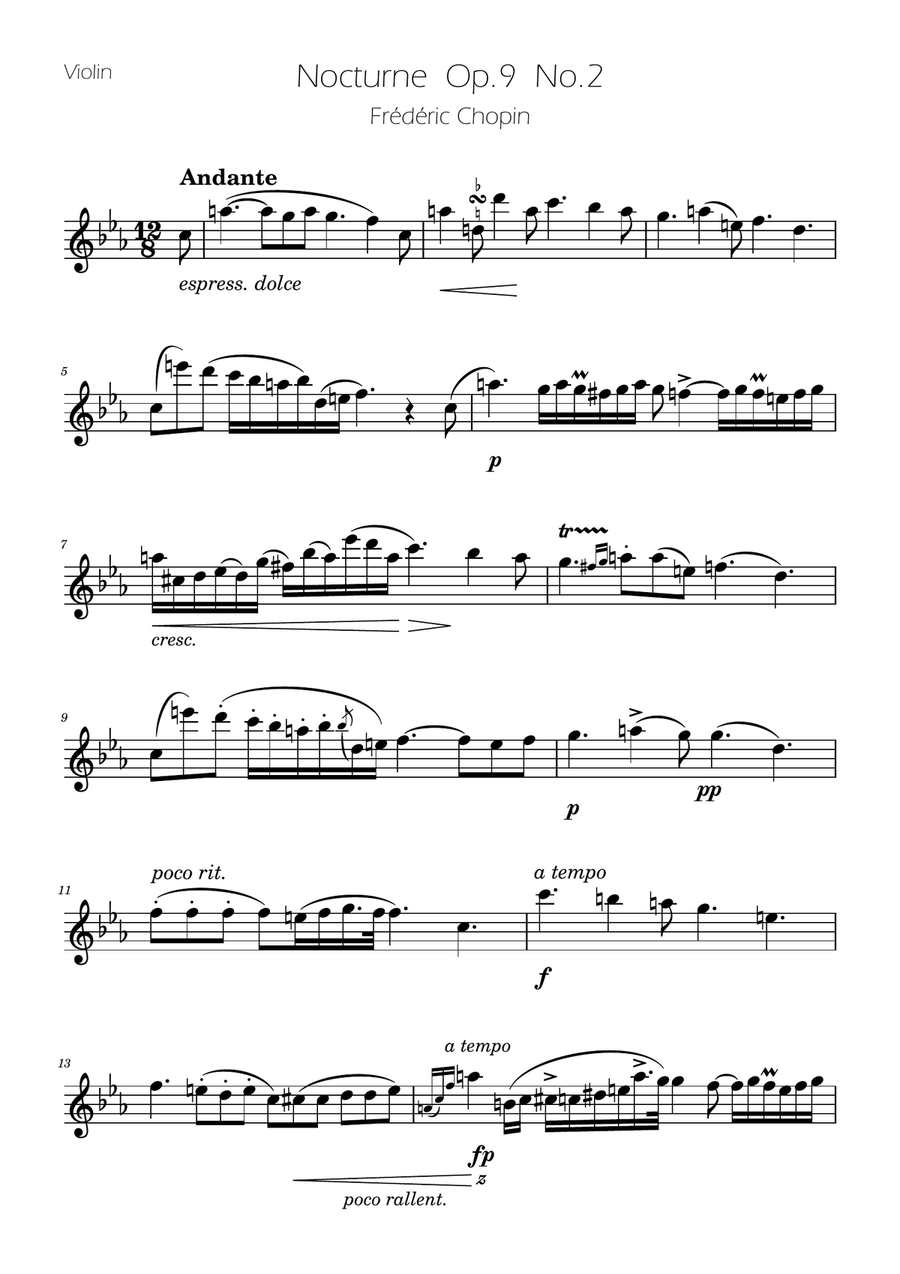 Chopin - Nocturne op.9 No.2 - Violin Duet String Duet scores gallery preview page 4
