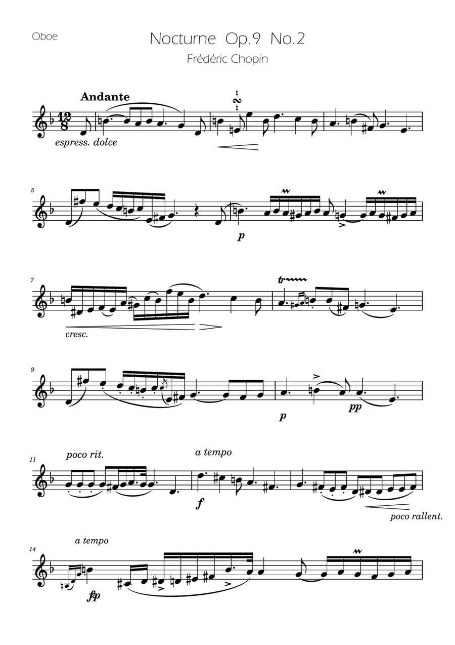 Chopin - Nocturne op.9 No.2 - Oboe and Oboe D'amore Duet Woodwind Duet scores gallery preview page 4