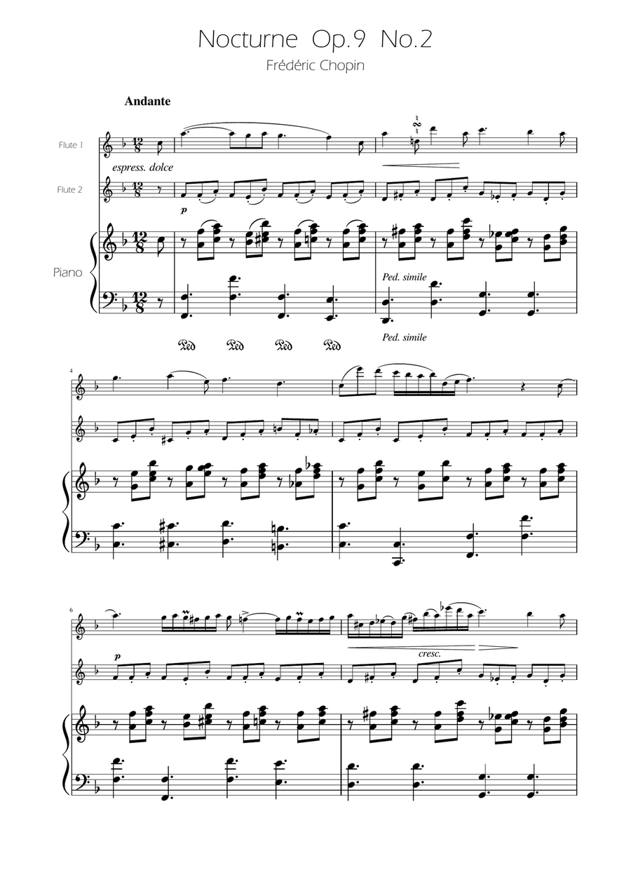 Chopin - Nocturne op.9 No.2 - Flute Duet Flute Duet scores gallery preview page 1