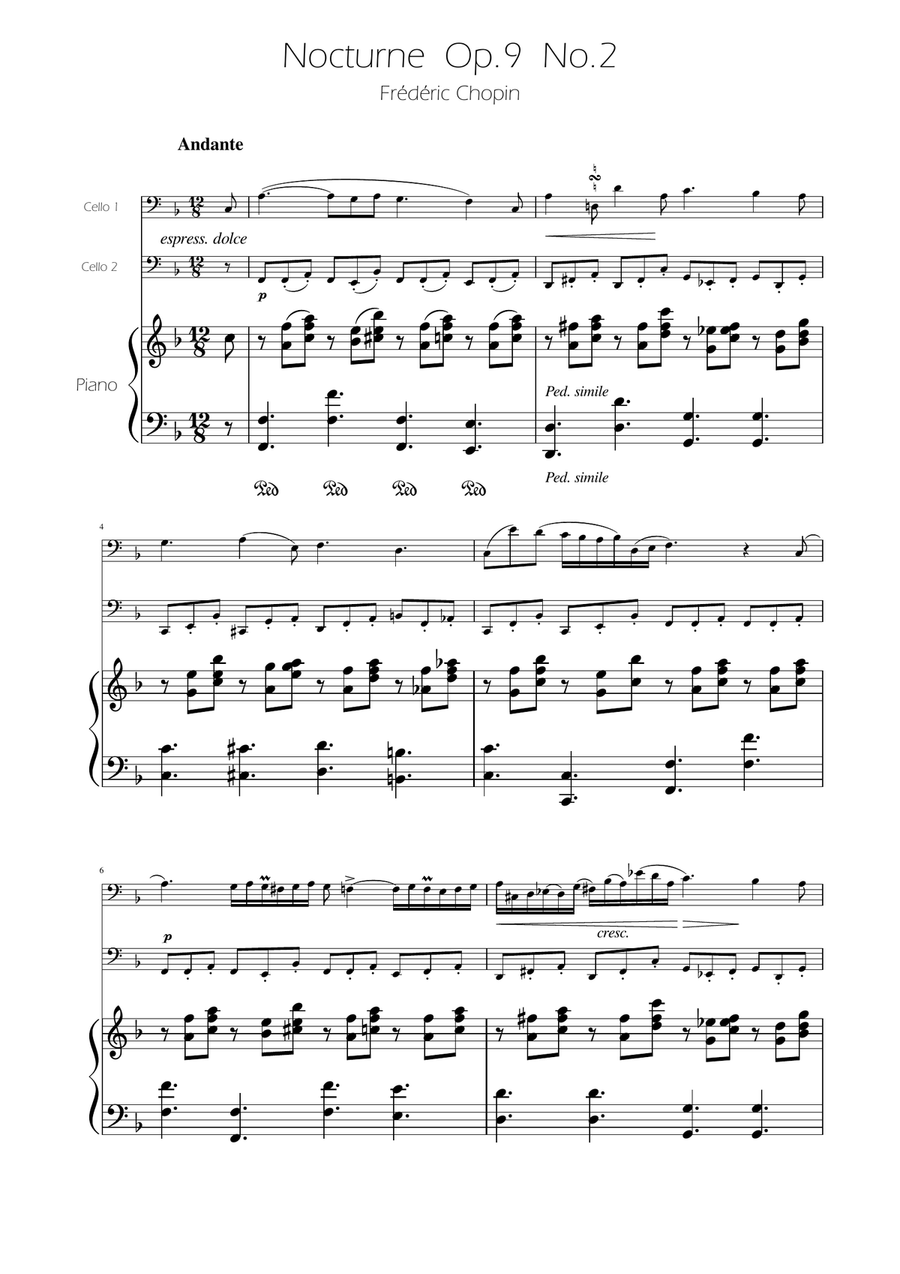 Chopin - Nocturne op.9 No.2 - Cello Duet String Duet scores gallery preview page 1