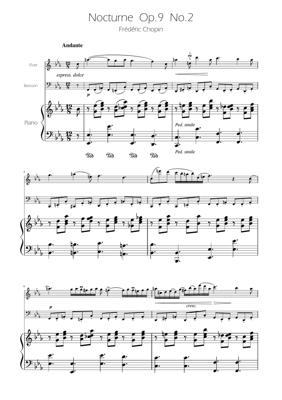 Chopin - Nocturne op.9 No.2 - Flute and Bassoon Duet Woodwind Duet scores gallery preview page 1