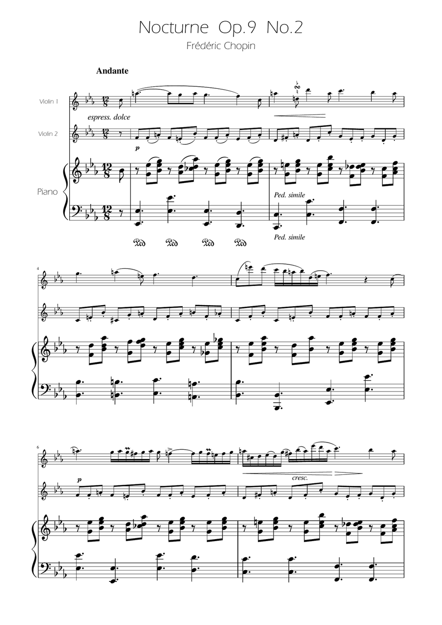 Chopin - Nocturne op.9 No.2 - Violin Duet String Duet scores gallery preview page 1