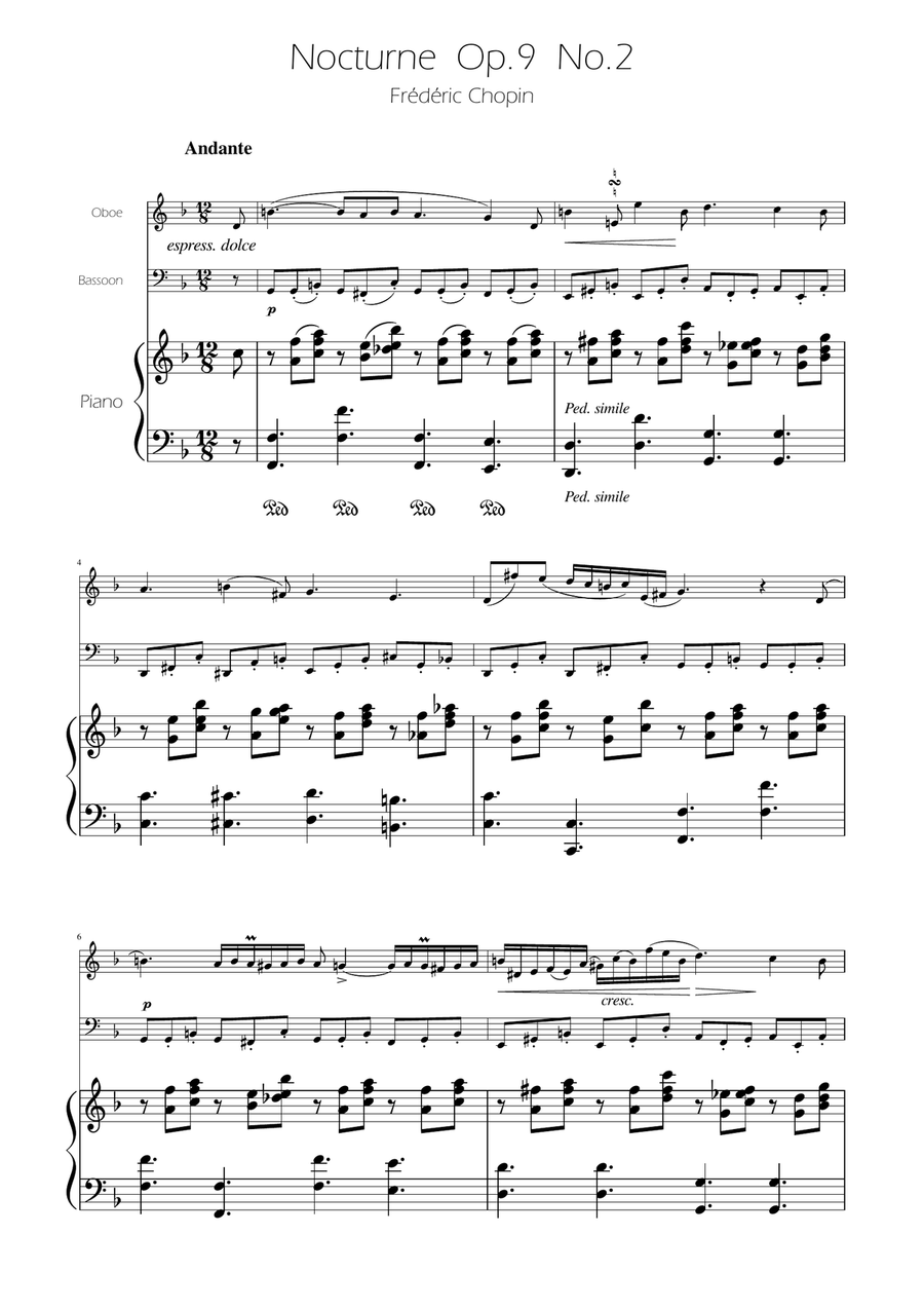 Chopin - Nocturne op.9 No.2 - Oboe and Bassoon Duet Woodwind Duet scores gallery preview page 1