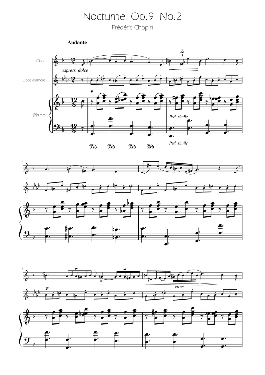 Chopin - Nocturne op.9 No.2 - Oboe and Oboe D'amore Duet Woodwind Duet scores gallery preview page 1