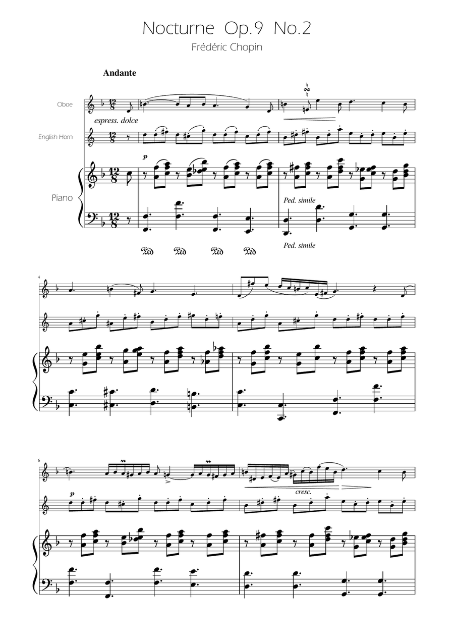 Chopin - Nocturne op.9 No.2 - Oboe and English Horn Duet Woodwind Duet scores gallery preview page 1