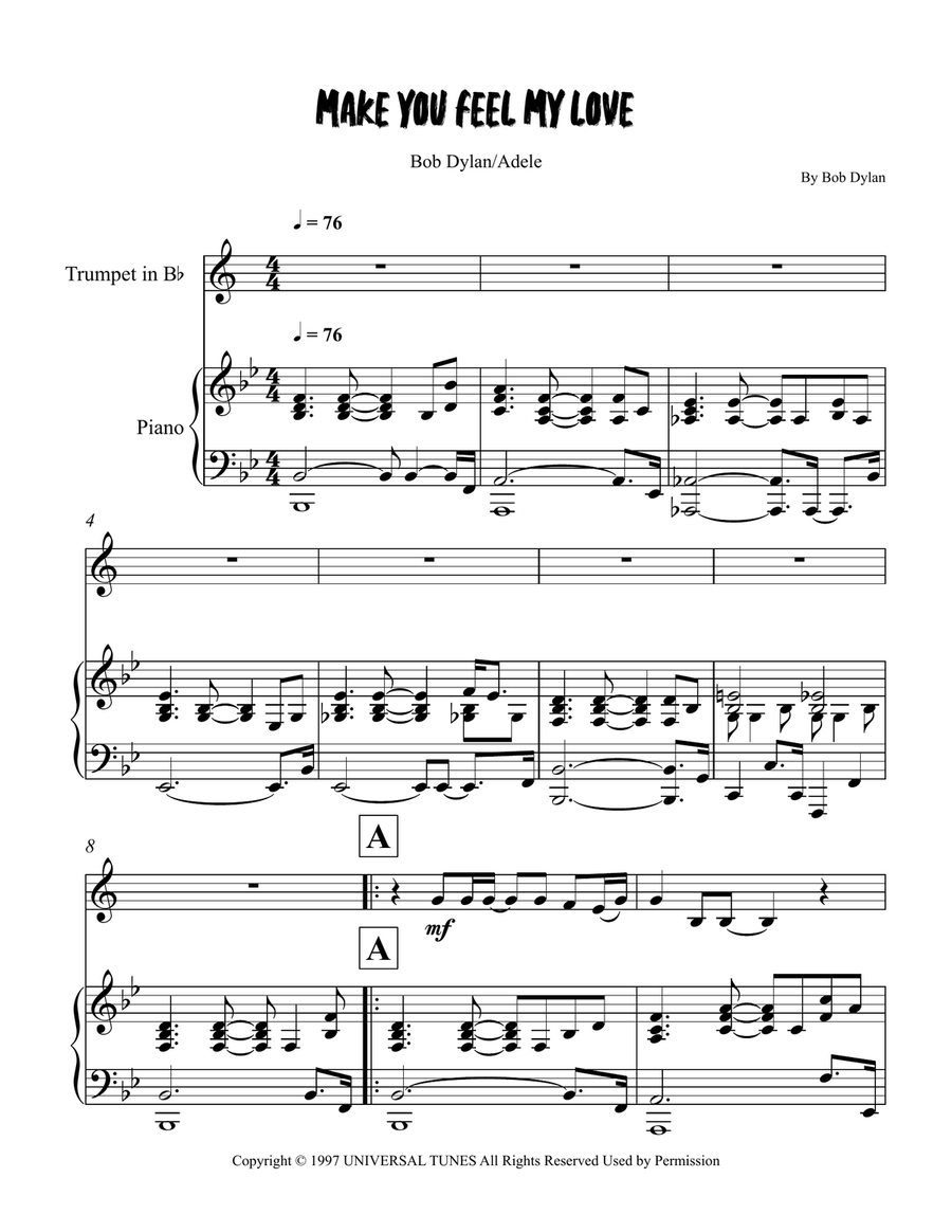 Make You Feel My Love Make You Feel My Love Trumpet Solo scores gallery preview page 1