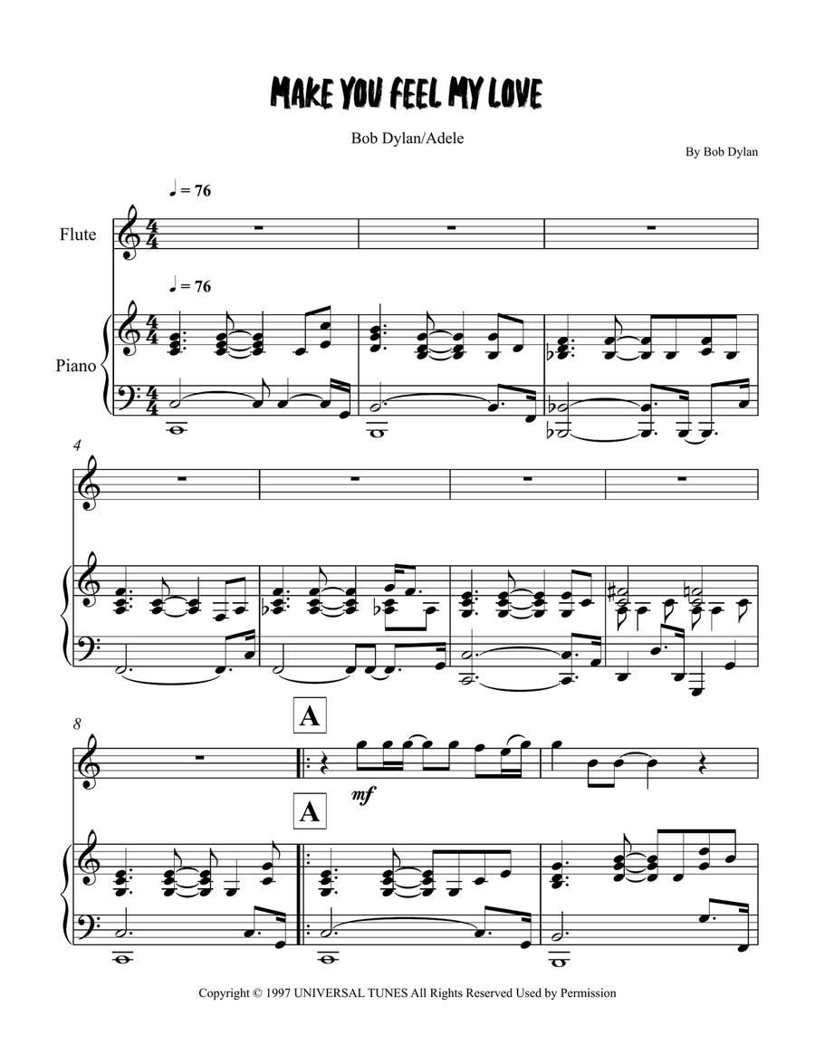 Make You Feel My Love Make You Feel My Love Flute Solo scores gallery preview page 1
