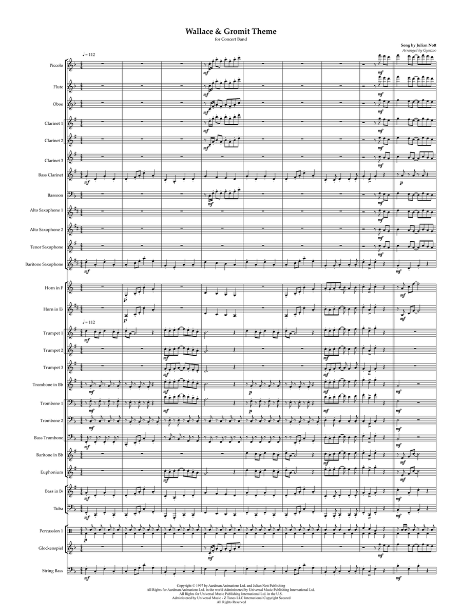 Wallace And Gromit Theme Wallace And Gromit Theme Concert Band scores gallery preview page 1