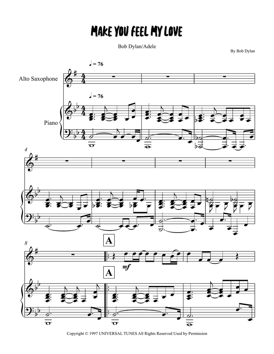 Make You Feel My Love Make You Feel My Love Alto Saxophone scores gallery preview page 1