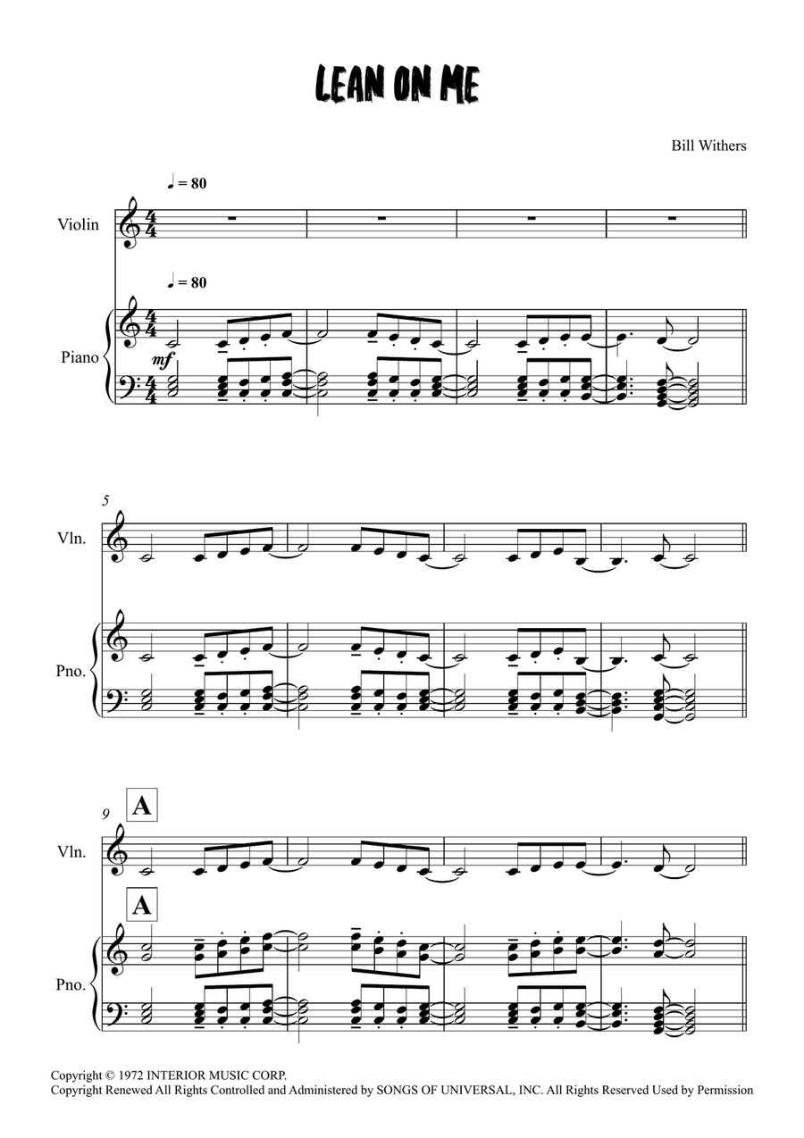 Lean On Me Lean On Me Violin Solo scores gallery preview page 1
