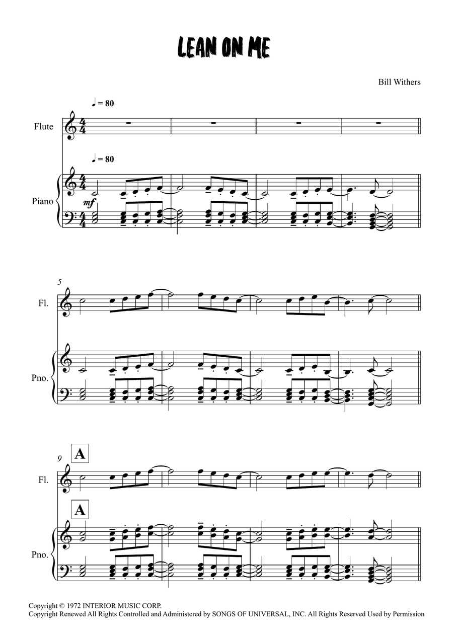 Lean On Me Lean On Me Flute Solo scores gallery preview page 1