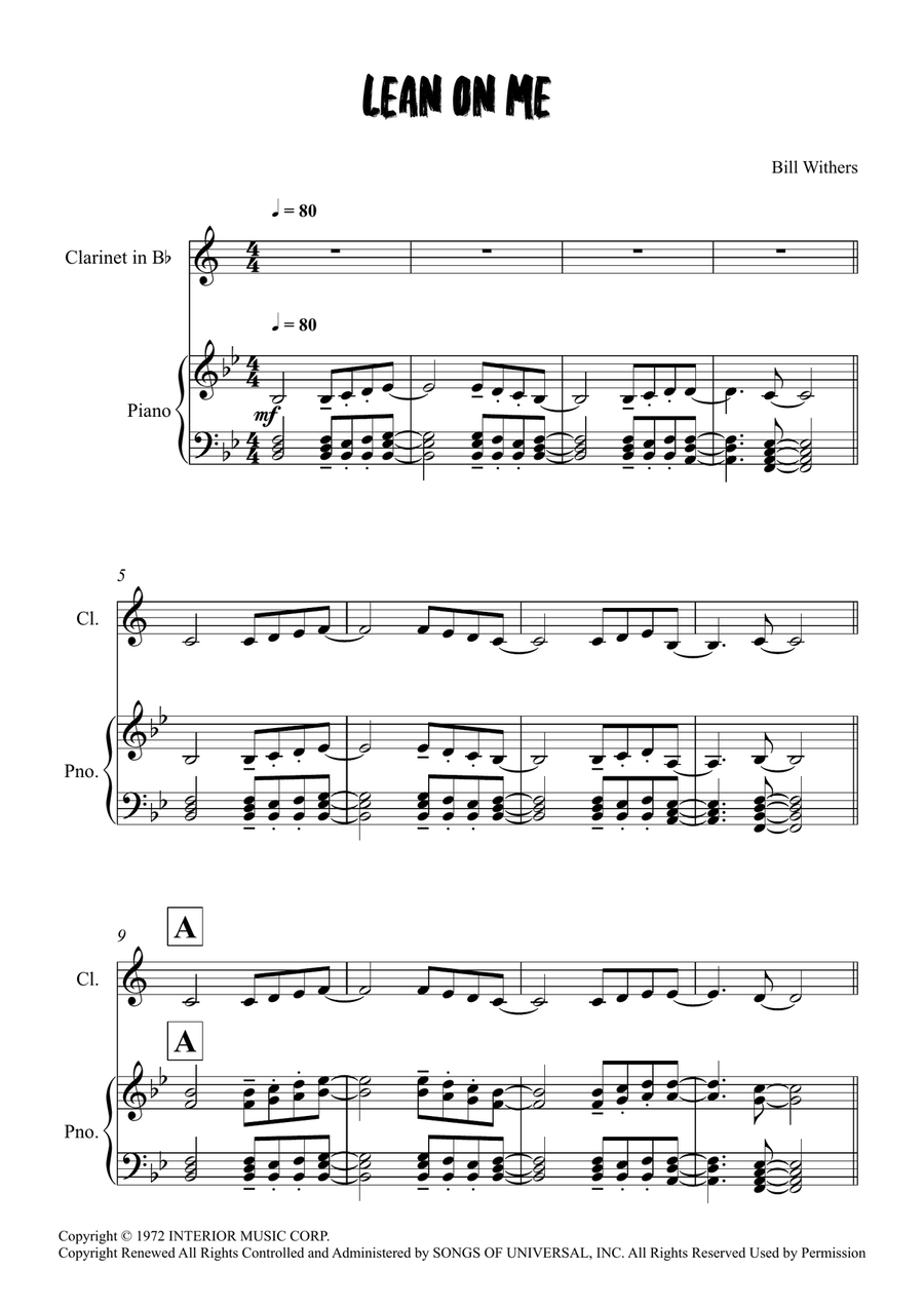 Lean On Me Lean On Me Clarinet Solo scores gallery preview page 1