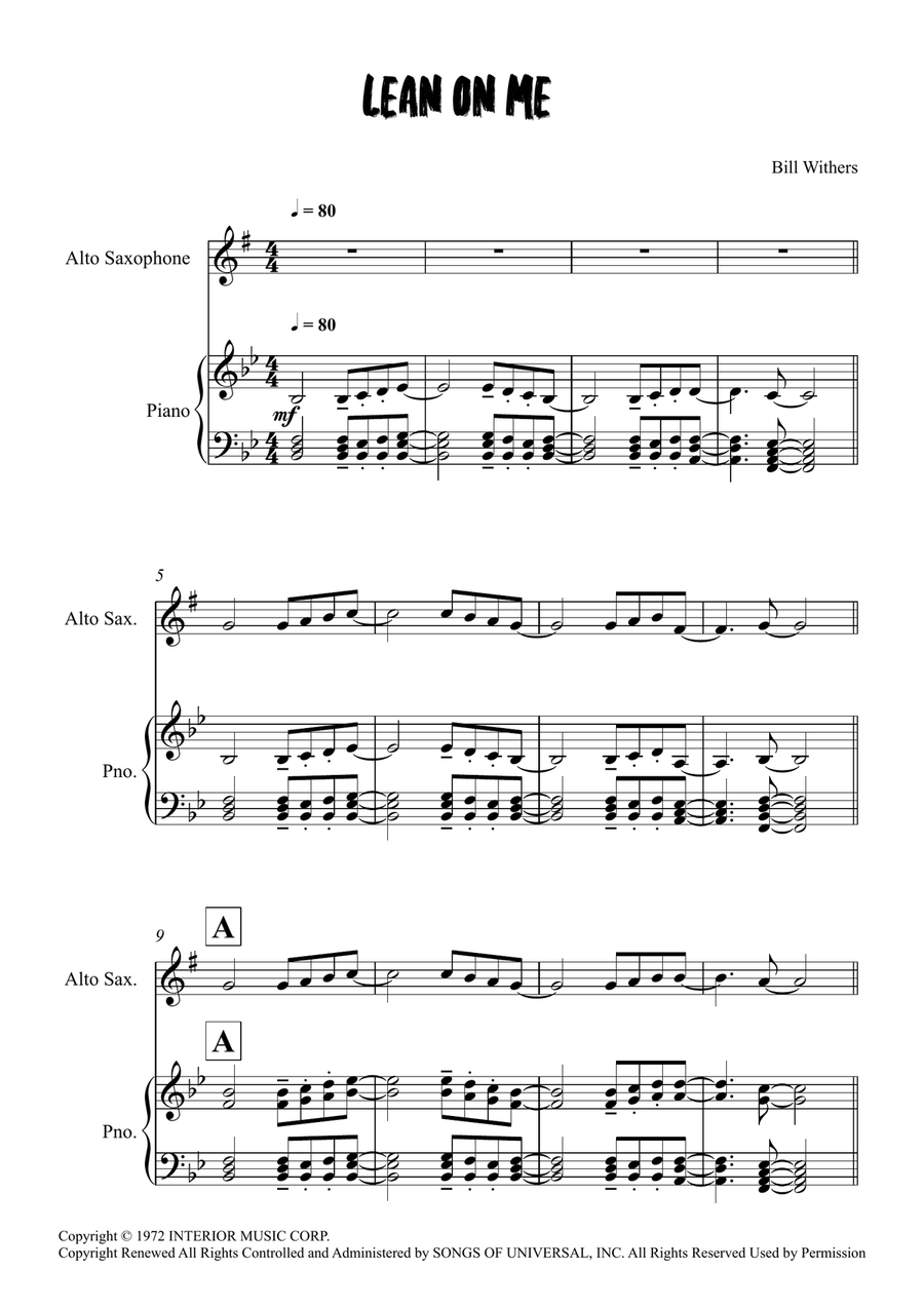 Lean On Me Lean On Me Alto Saxophone scores gallery preview page 1