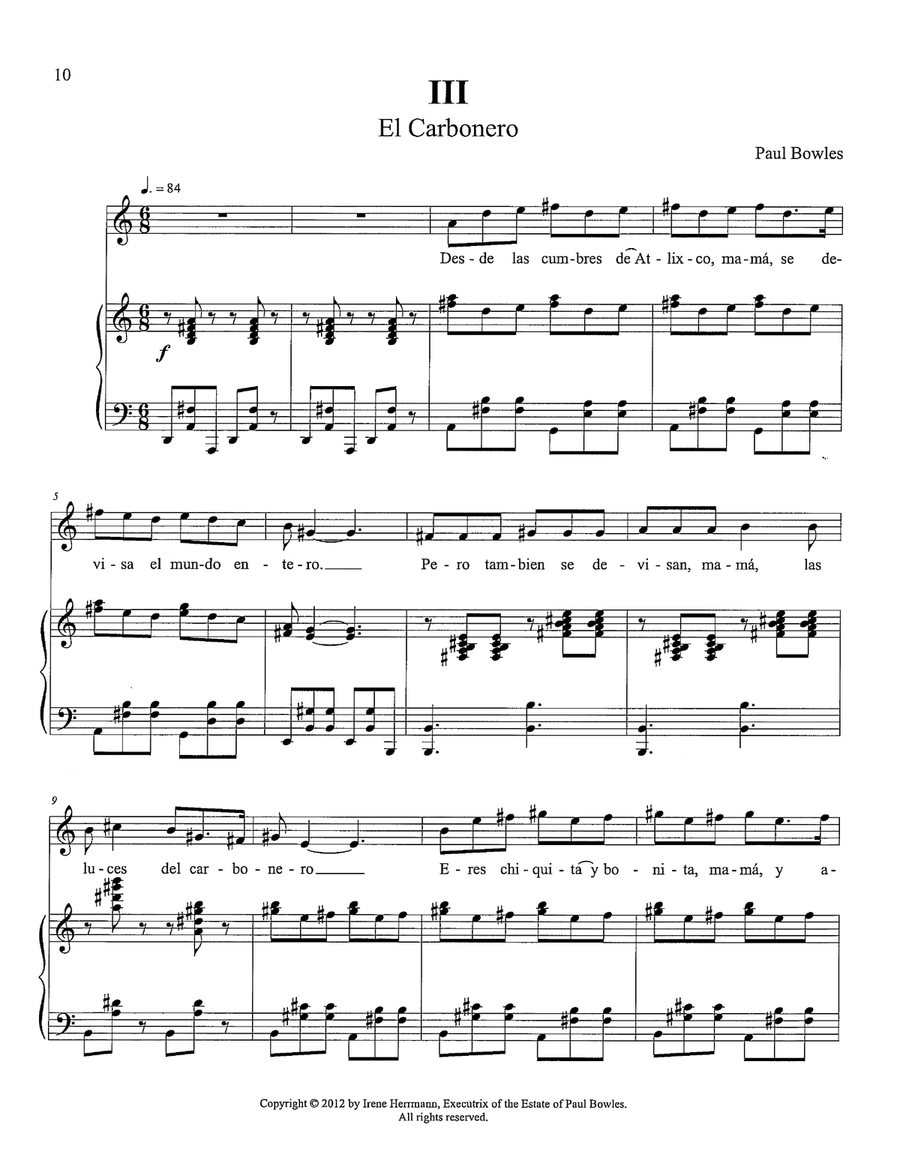 El Carbonero (Three Songs from the Sierras) Piano, Vocal scores gallery preview page 1