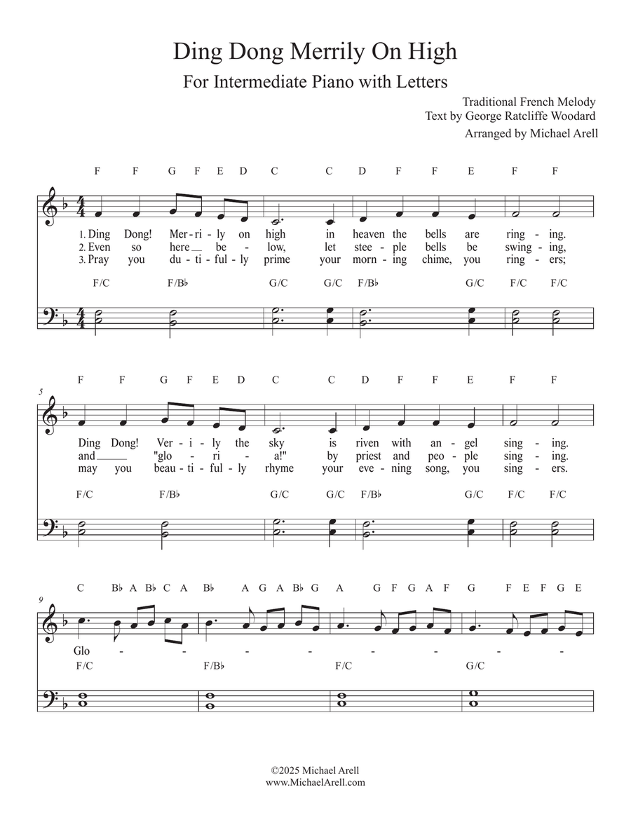 Ding Dong Merrily On High for Piano Easy Piano scores gallery preview page 1