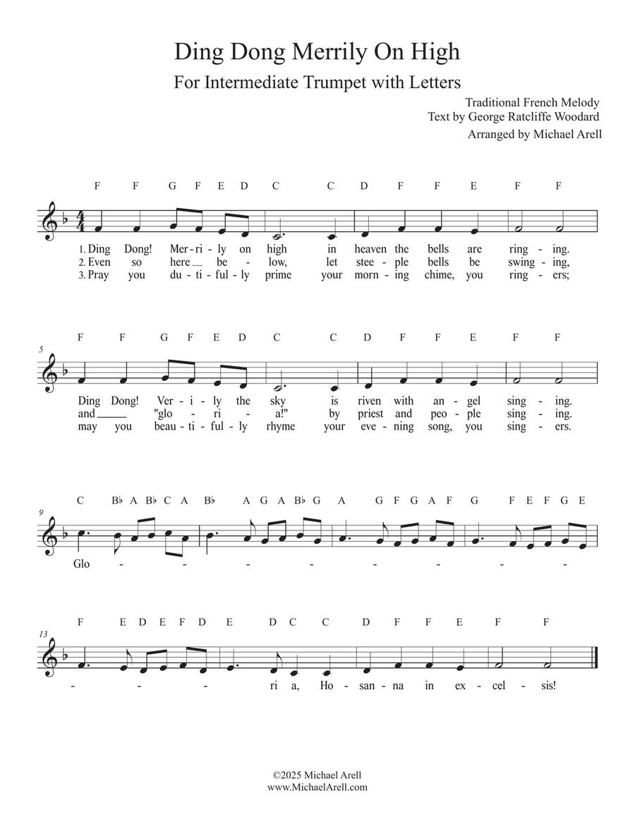 Ding Dong Merrily On High for Trumpet C Trumpet scores gallery preview page 1