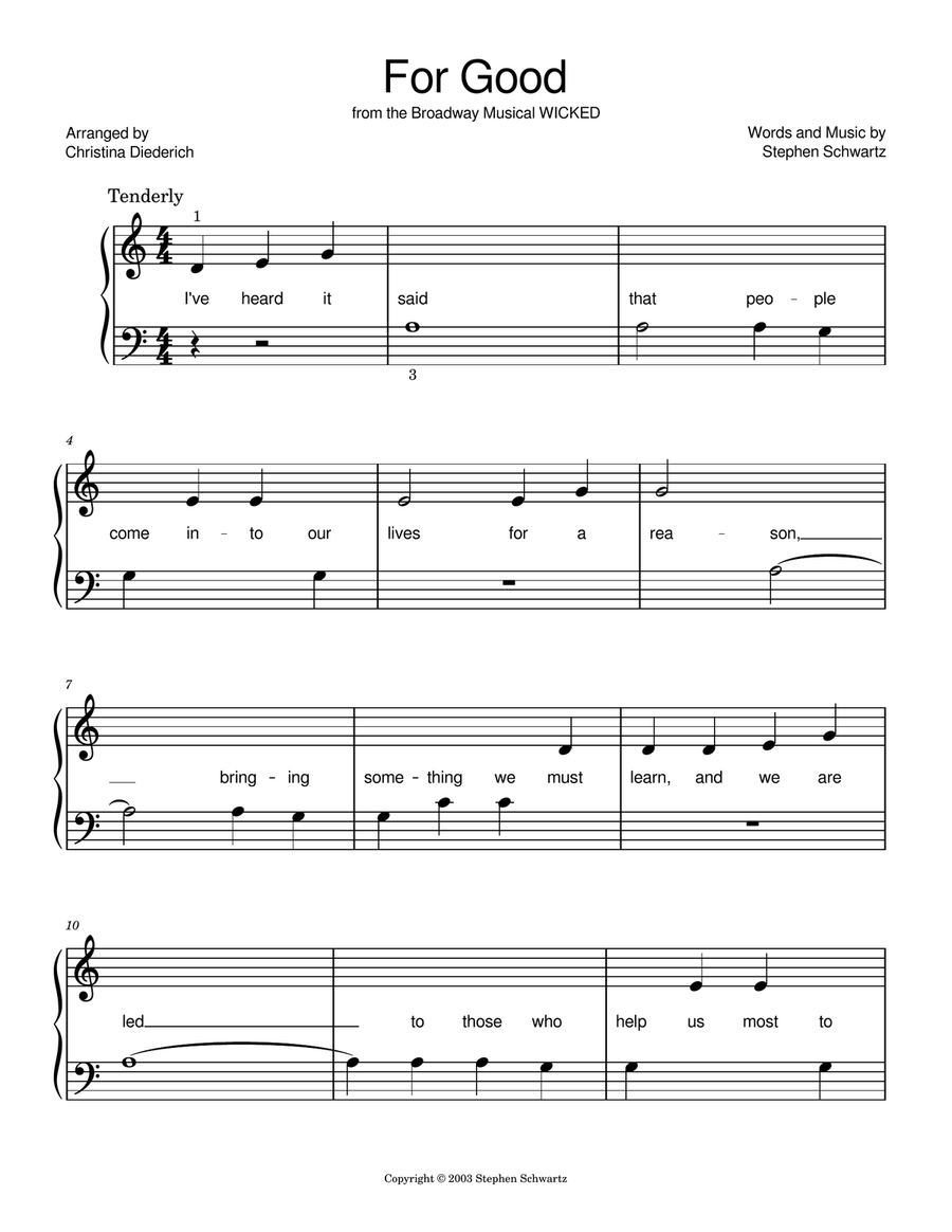 For Good For Good Easy Piano scores gallery preview page 1