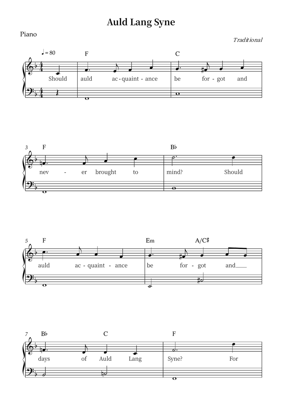 Auld Lang Syne Auld Lang Syne Piano, Vocal scores gallery preview page 1