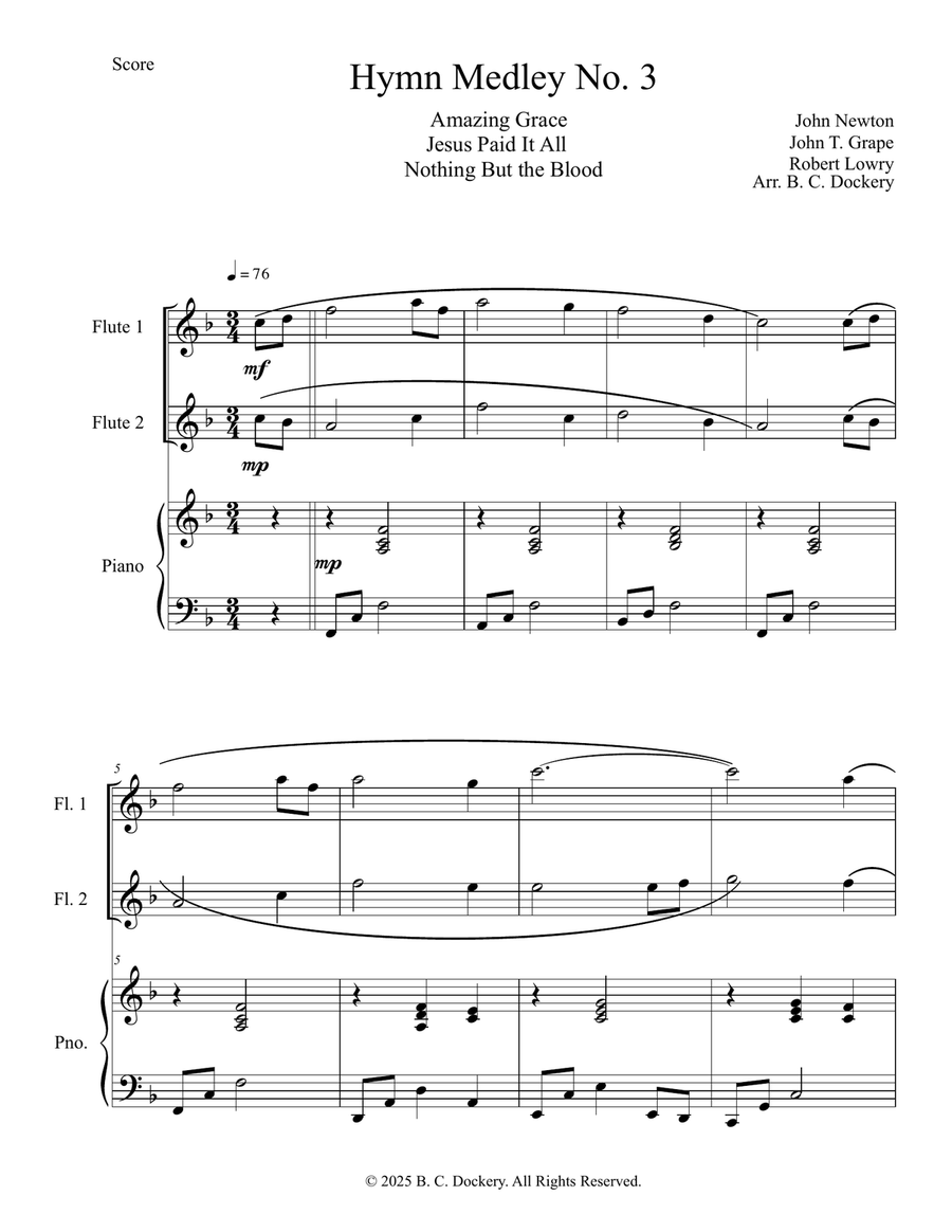 Hymn Medley No. 3 (Flute Duet with Piano Accompaniment) Flute Duet scores gallery preview page 1