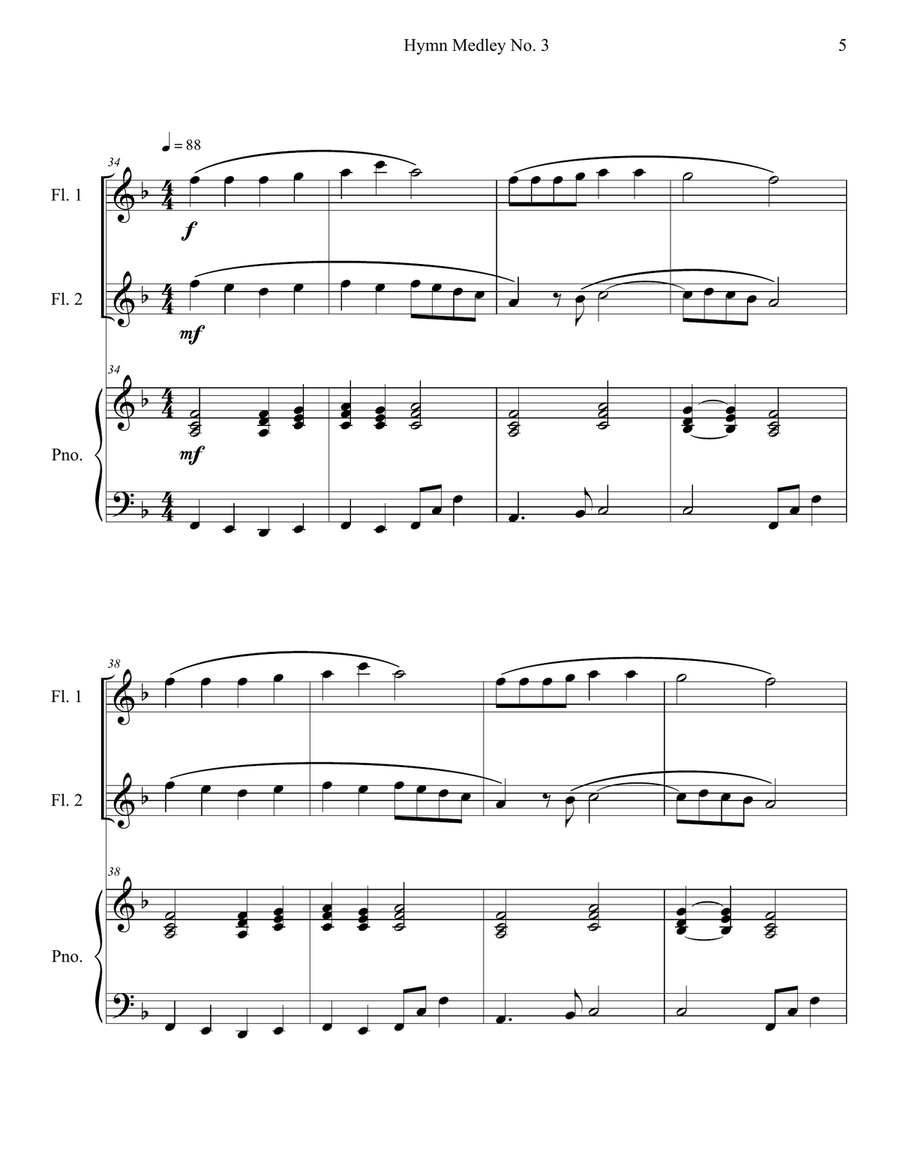 Hymn Medley No. 3 (Flute Duet with Piano Accompaniment) Flute Duet scores gallery preview page 5