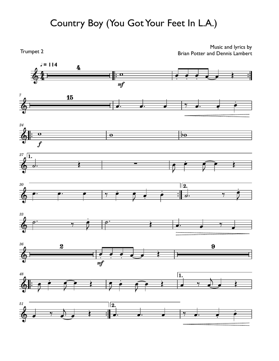 Country Boy (You Got Your Feet In L.a.) B-Flat Trumpet scores gallery preview page 1