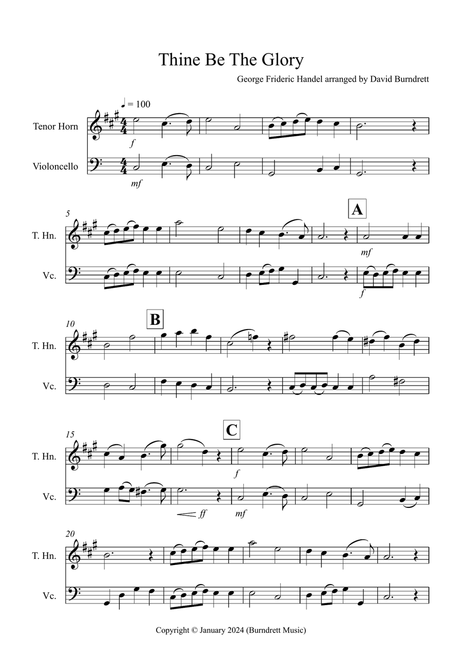 Thine Be The Glory for Tenor Horn and Cello Duet Horn scores gallery preview page 1