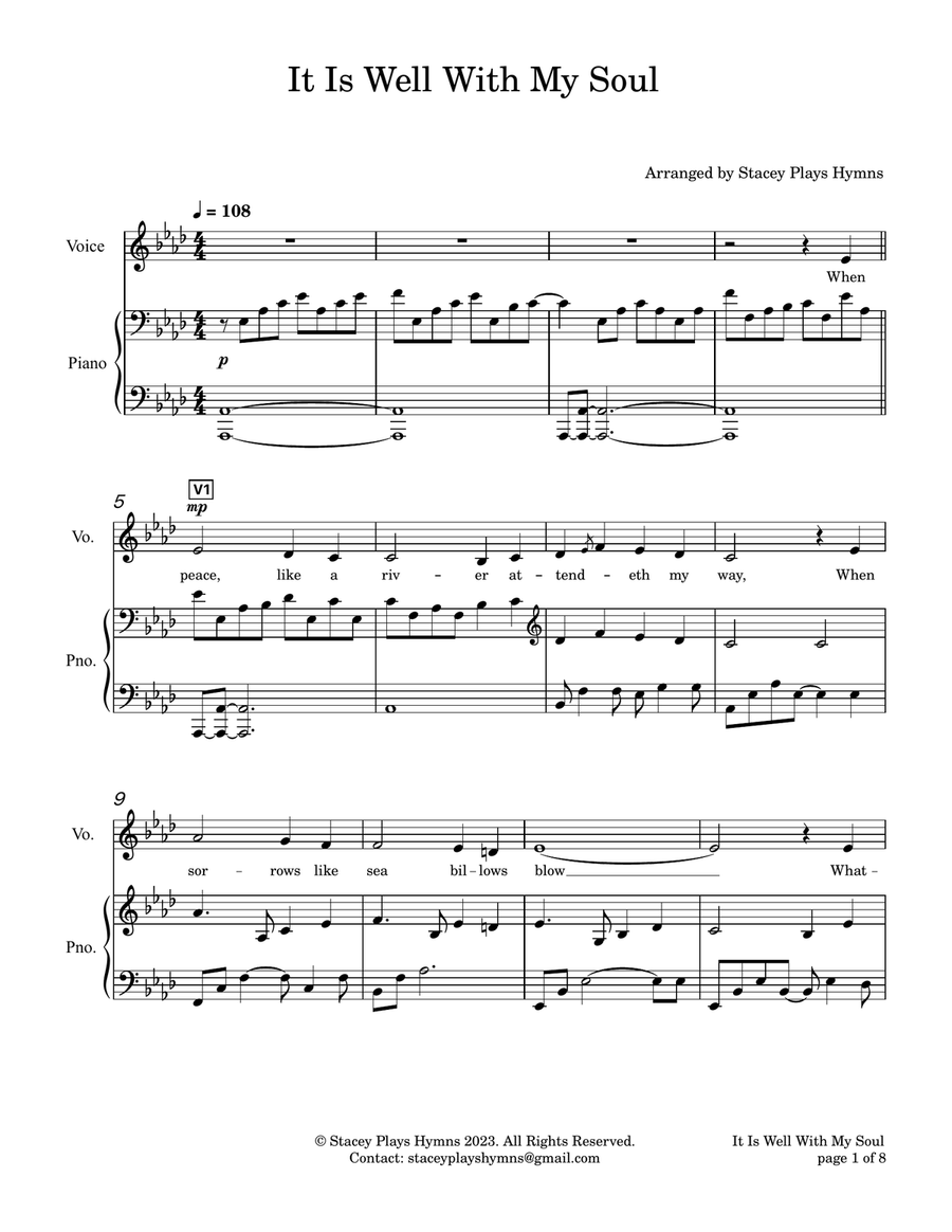 It Is Well With My Soul [A Flat Major- Low Voice] Piano, Vocal scores gallery preview page 2