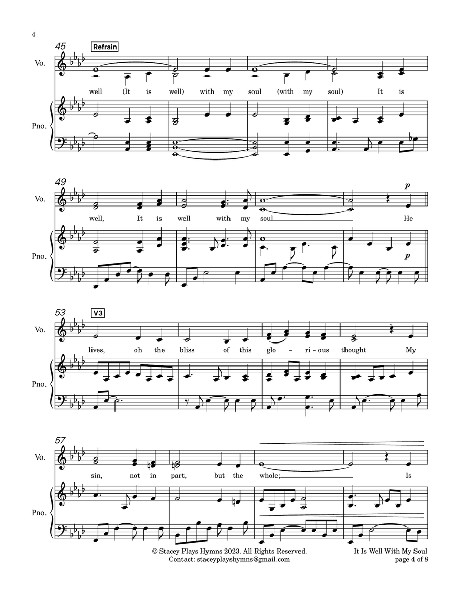 It Is Well With My Soul [A Flat Major- Low Voice] Piano, Vocal scores gallery preview page 5