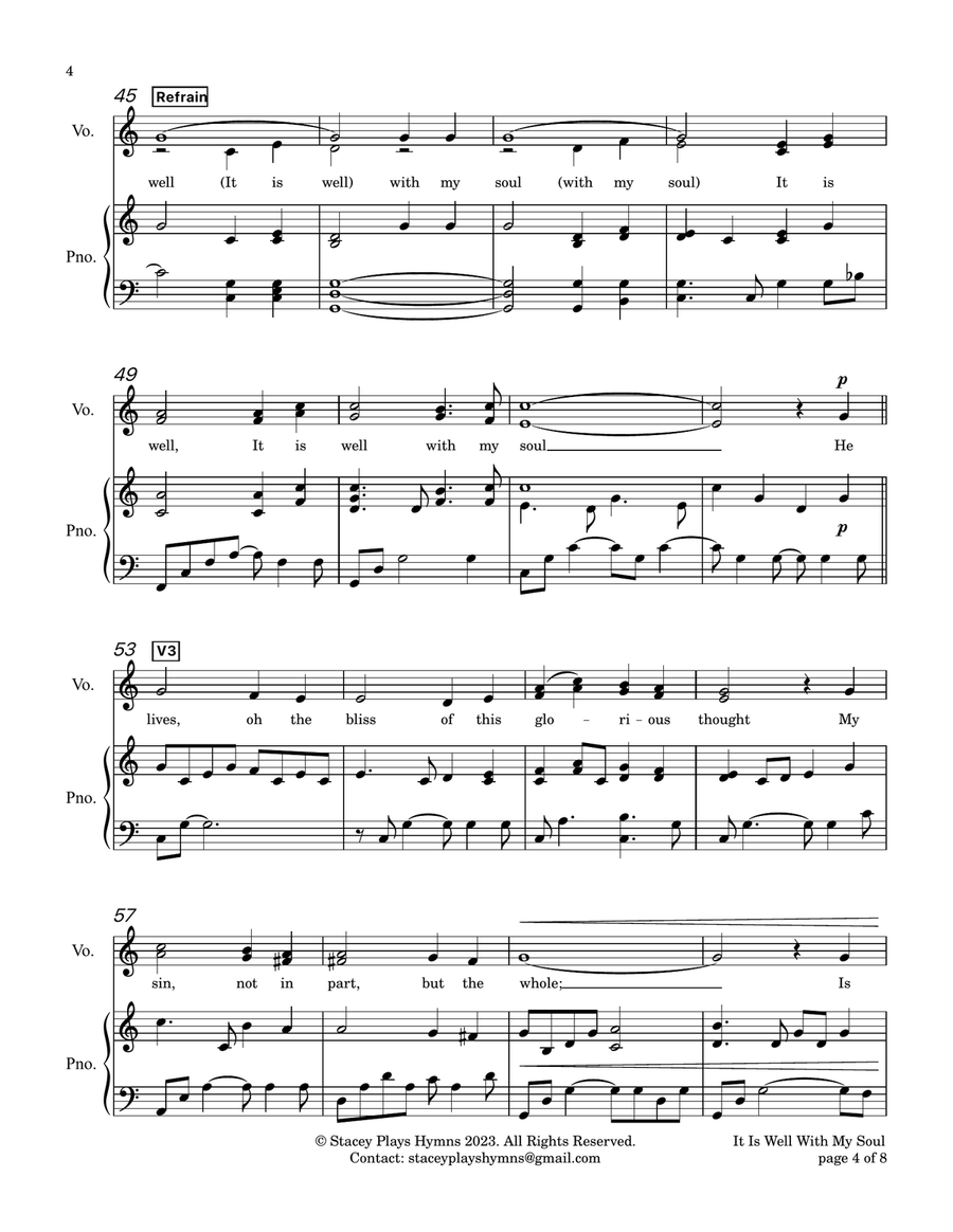 It Is Well With My Soul [C Major - Congregational Vocal Range] Piano, Vocal scores gallery preview page 5