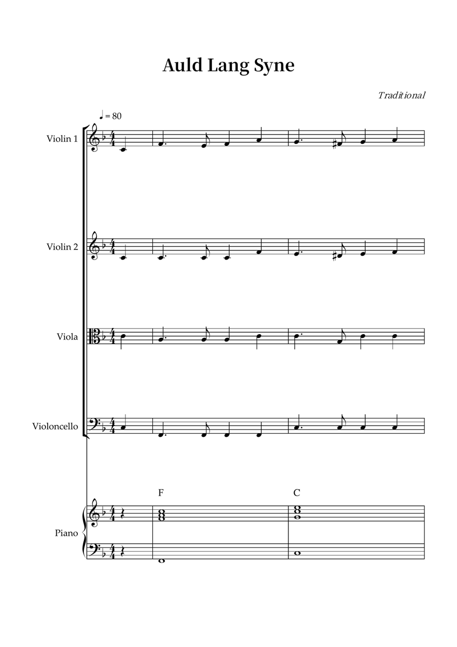 Auld Lang Syne Auld Lang Syne String Quartet scores gallery preview page 1