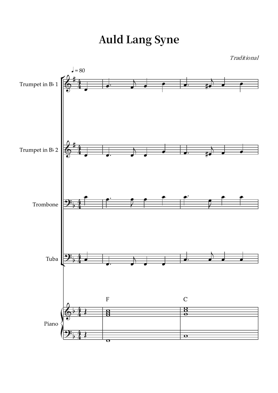 Auld Lang Syne Auld Lang Syne Brass Quartet scores gallery preview page 1