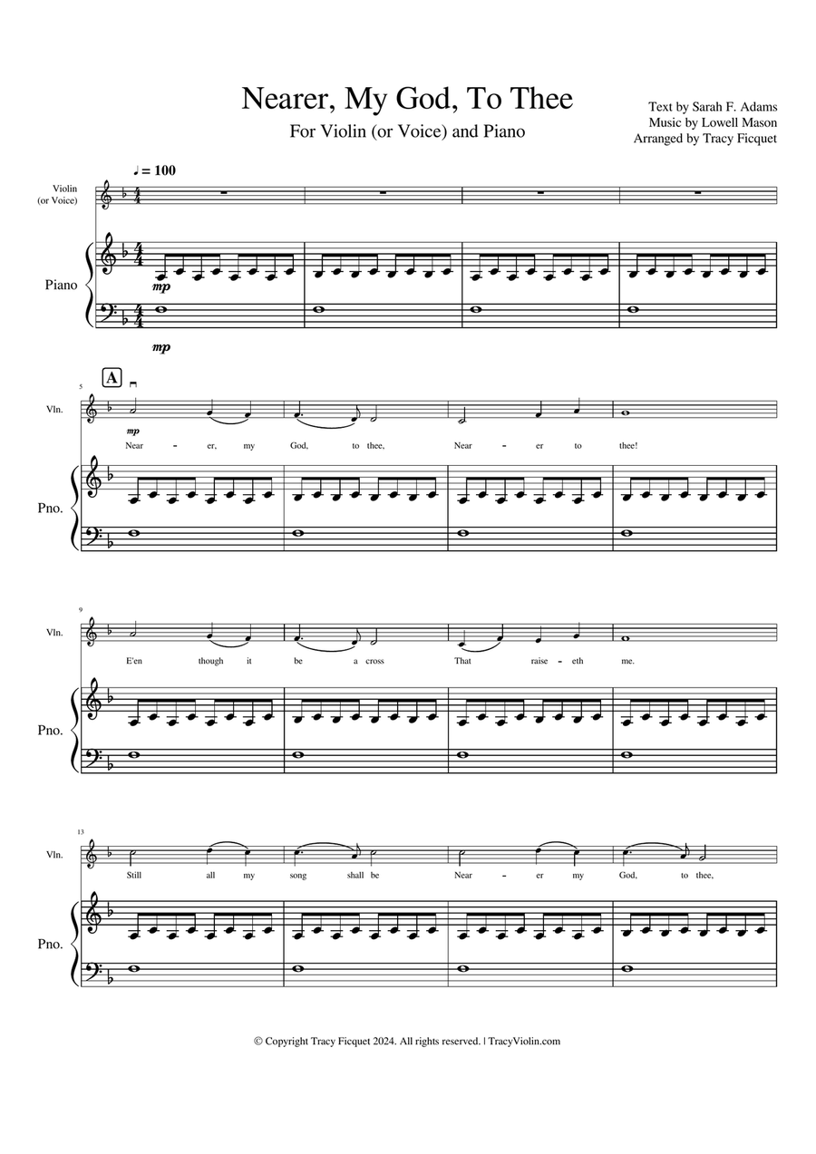 Nearer, My God, to Thee - Arranged for Violin (or Voice) and Piano Violin Solo scores gallery preview page 2