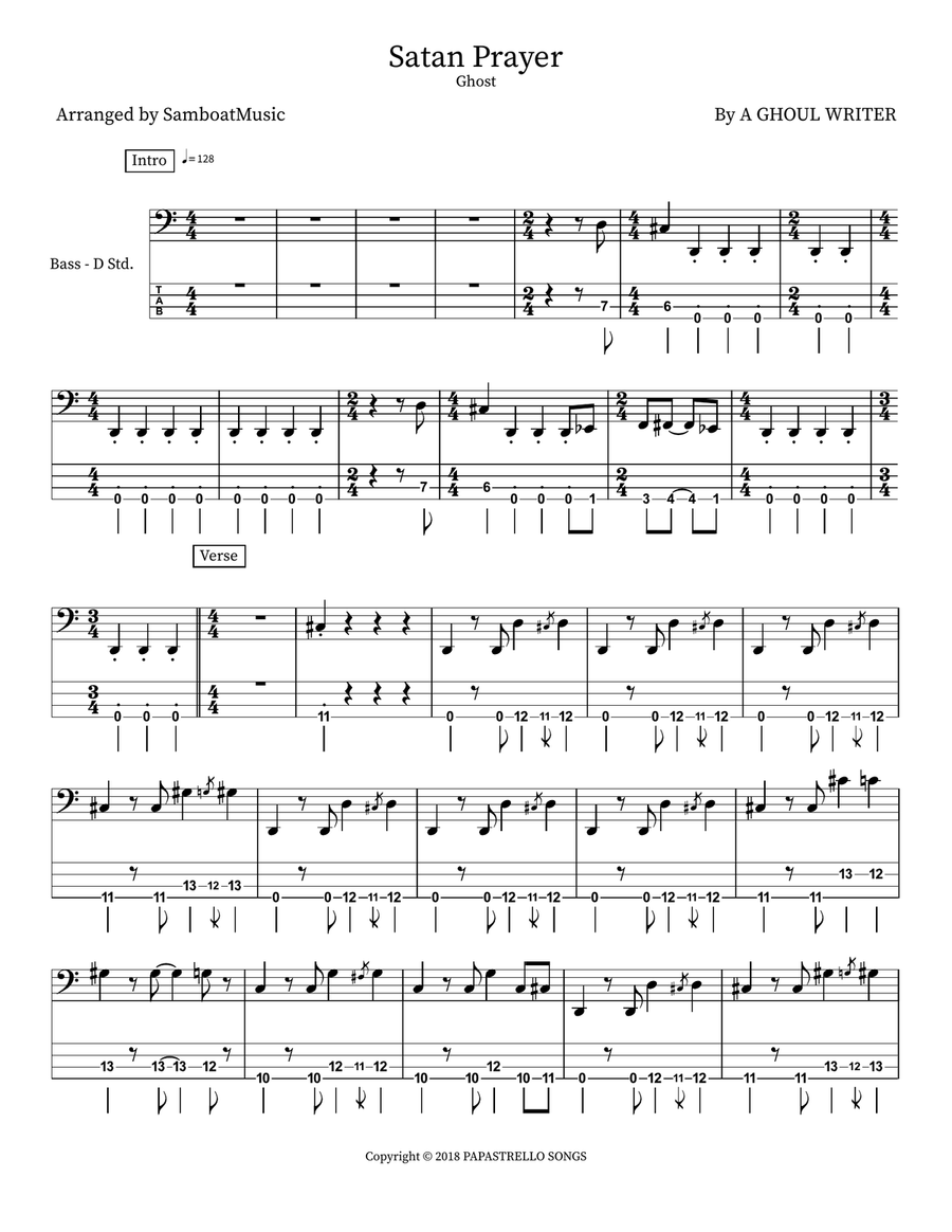 Satan Prayer Satan Prayer Bass Guitar scores gallery preview page 1