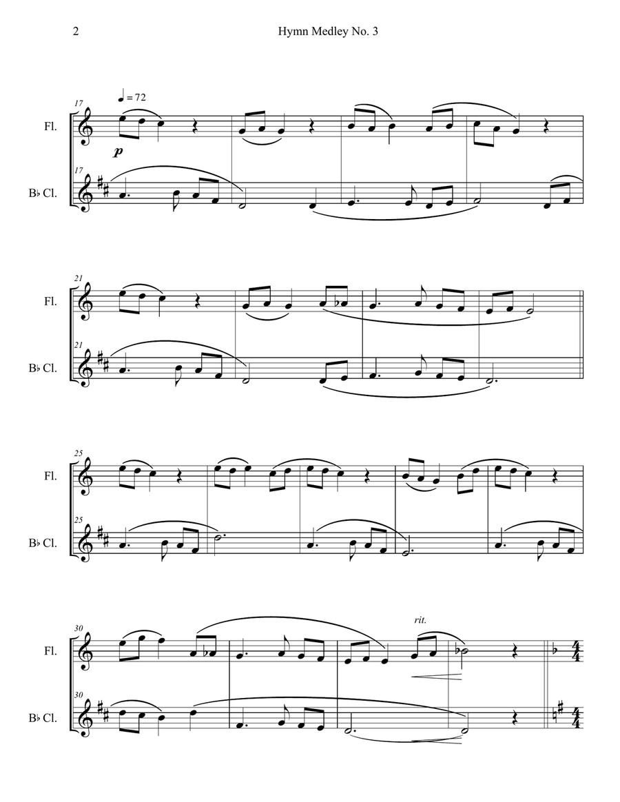 Hymn Medley No. 3 (Flute and Clarinet Duet) Woodwind Duet scores gallery preview page 2
