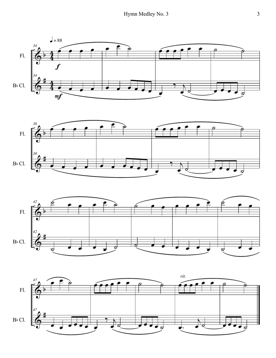 Hymn Medley No. 3 (Flute and Clarinet Duet) Woodwind Duet scores gallery preview page 3