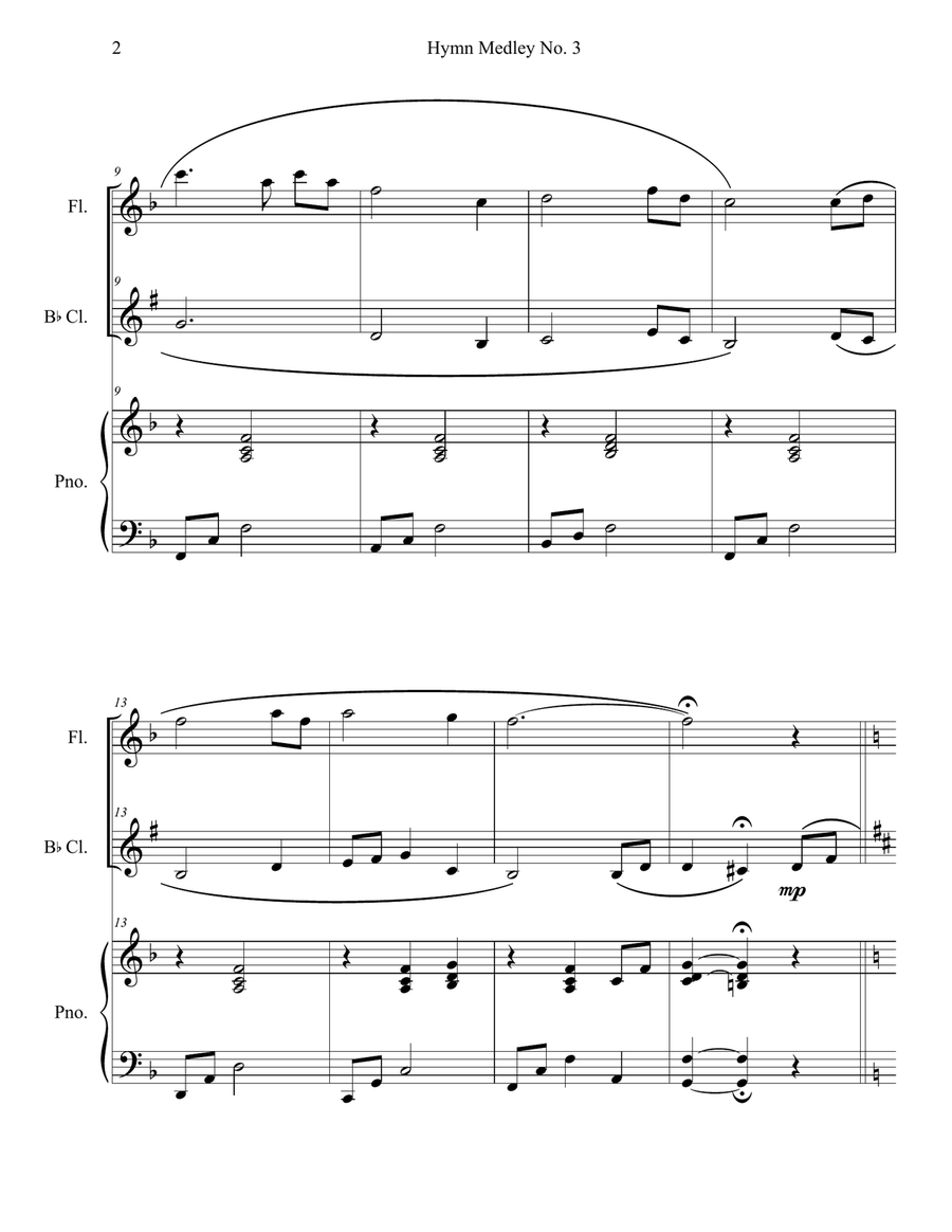 Hymn Medley No. 3 (Flute and Clarinet Duet with Piano Accompaniment) Woodwind Duet scores gallery preview page 2