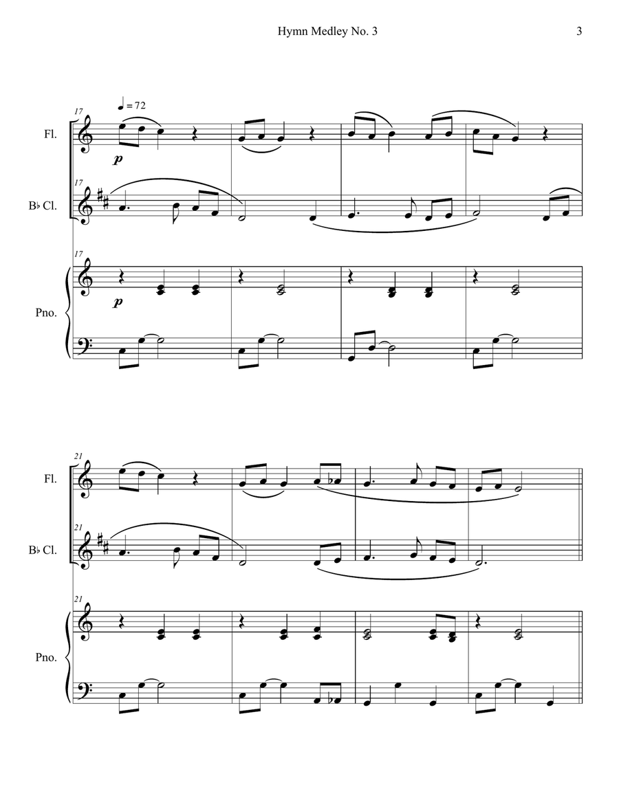 Hymn Medley No. 3 (Flute and Clarinet Duet with Piano Accompaniment) Woodwind Duet scores gallery preview page 3