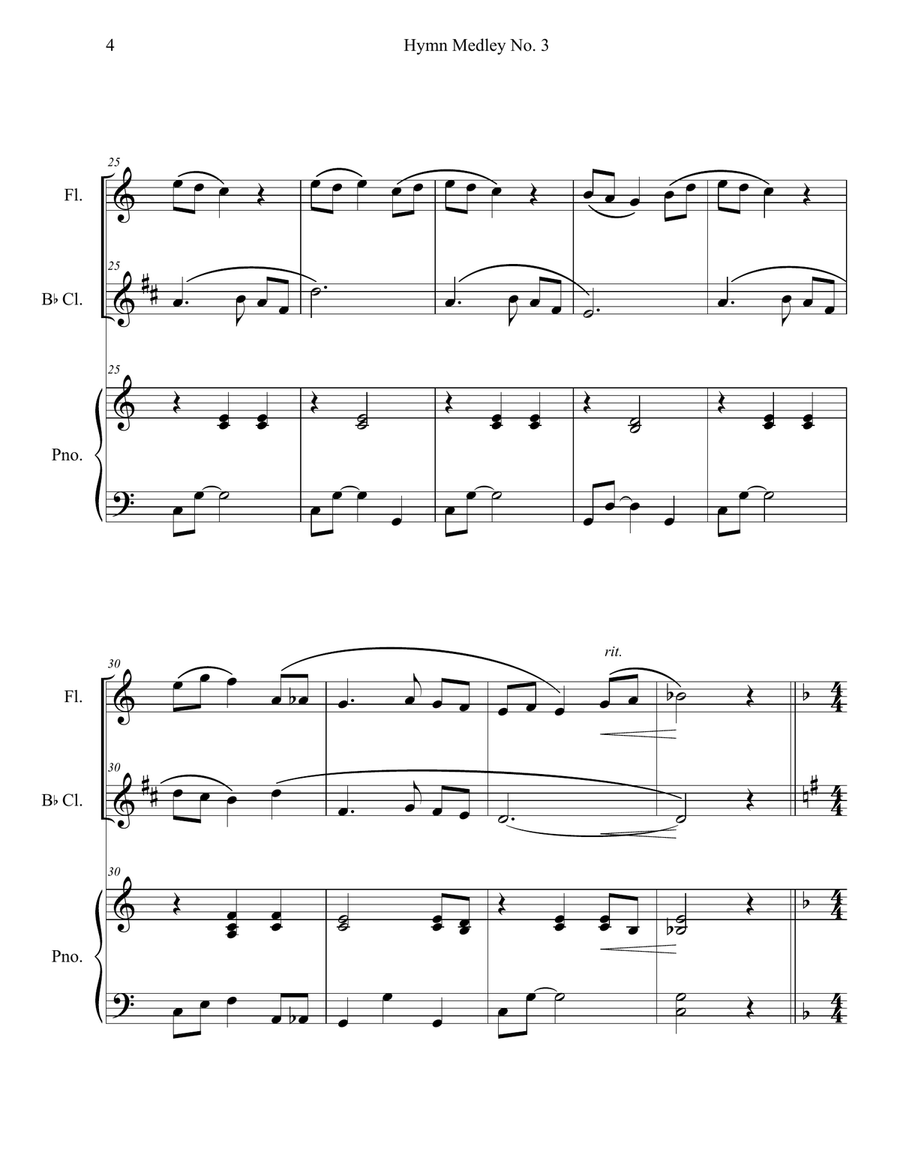 Hymn Medley No. 3 (Flute and Clarinet Duet with Piano Accompaniment) Woodwind Duet scores gallery preview page 4