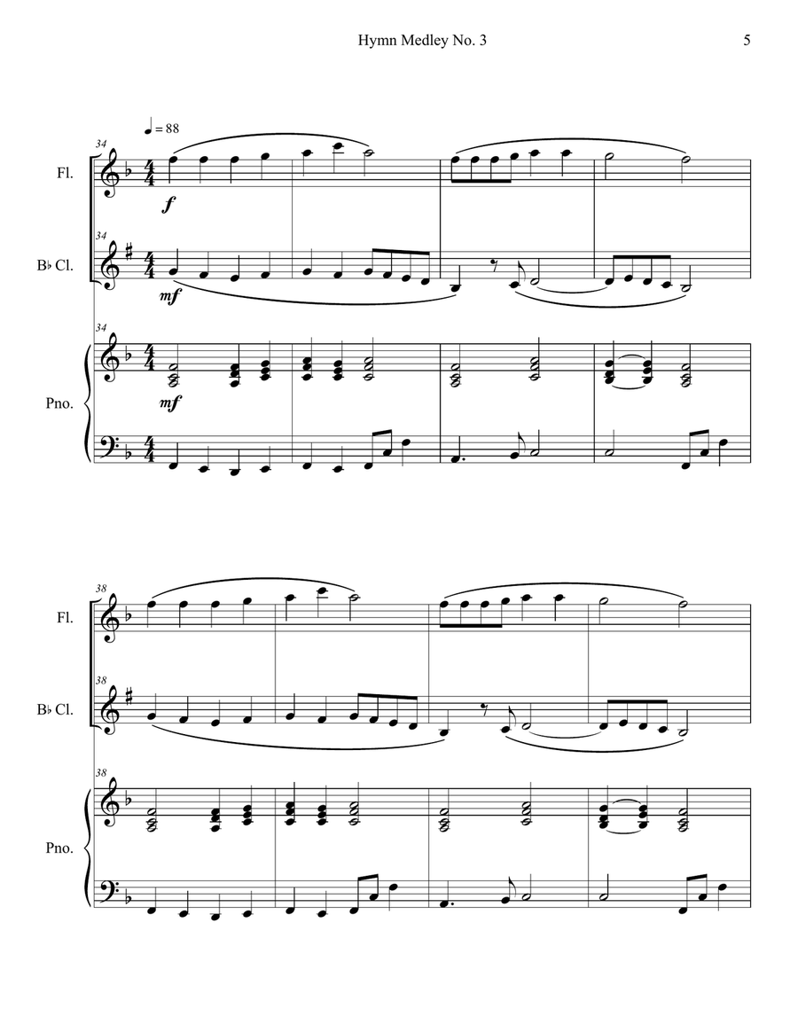 Hymn Medley No. 3 (Flute and Clarinet Duet with Piano Accompaniment) Woodwind Duet scores gallery preview page 5