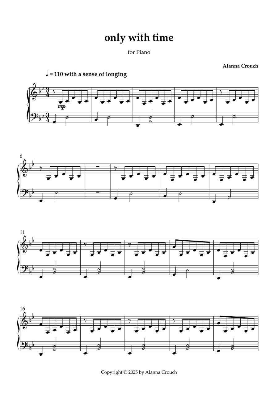 only with time only with time Piano Solo scores gallery preview page 1
