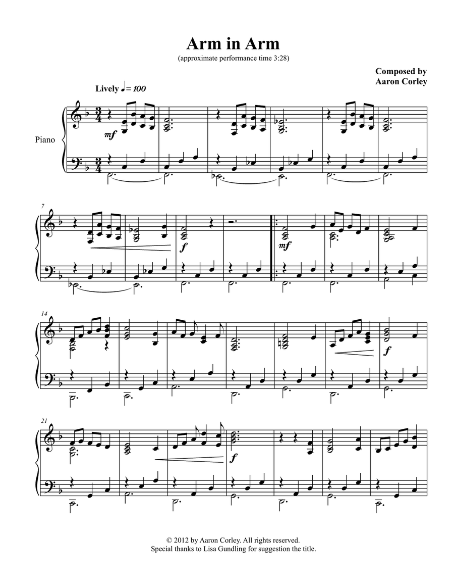 Arm in Arm Arm in Arm Piano Solo scores gallery preview page 2