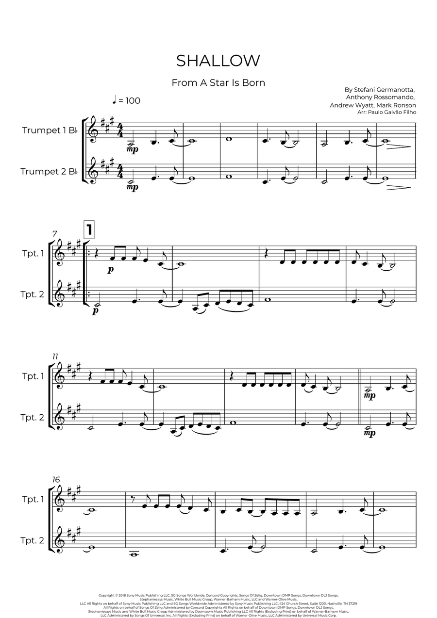 Shallow Shallow Trumpet Duet scores gallery preview page 2