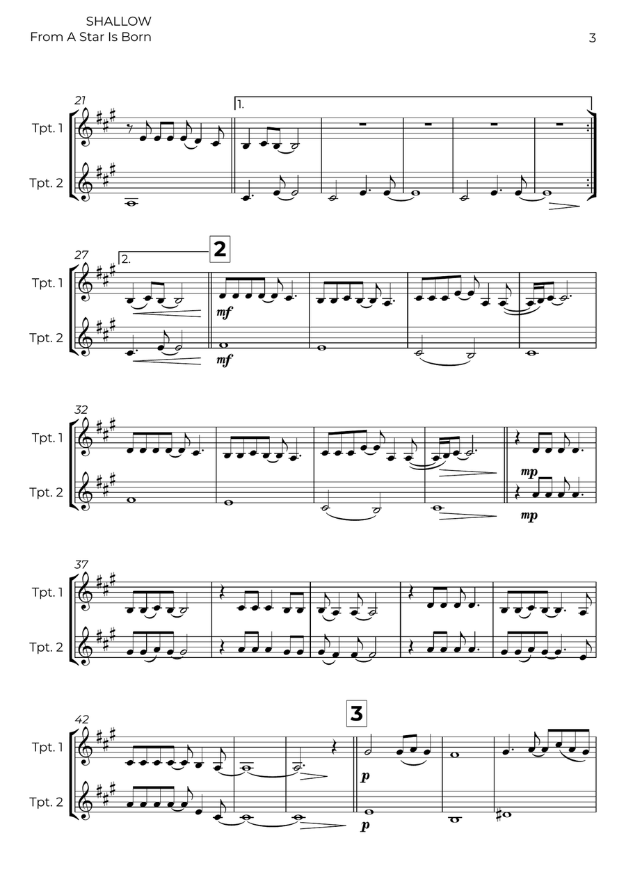 Shallow Shallow Trumpet Duet scores gallery preview page 3