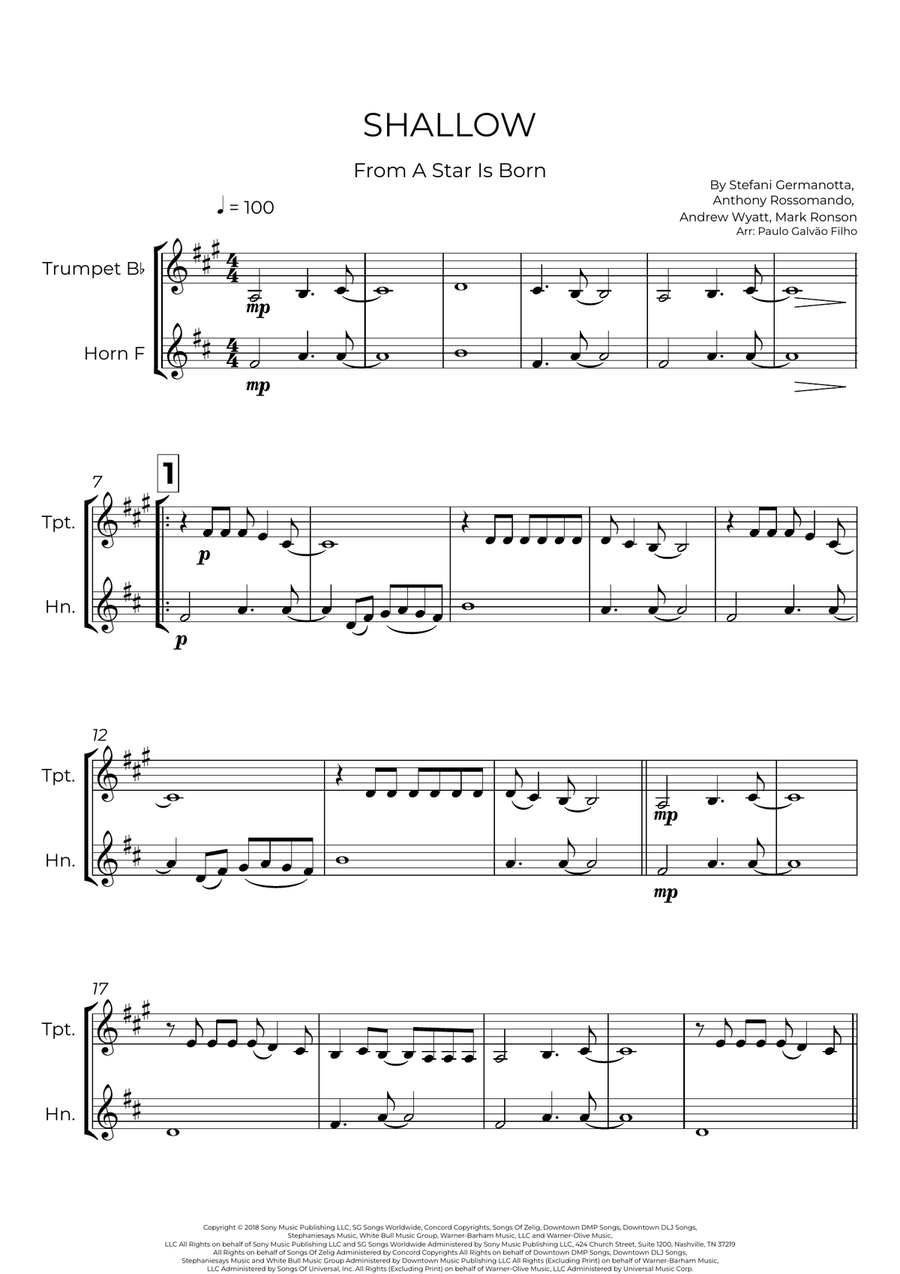 Shallow Shallow Brass Duet scores gallery preview page 2